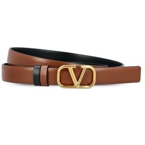 Valentino Reversible Brown Black Leather Belt with aged Gold Buckle